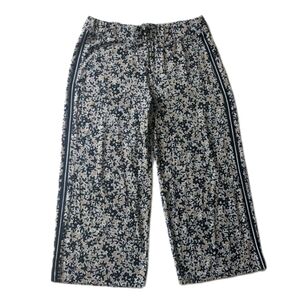J. Jill Wearever Floral Wide Leg Pull-On Crop Pants Size M Black Brown Stretch
